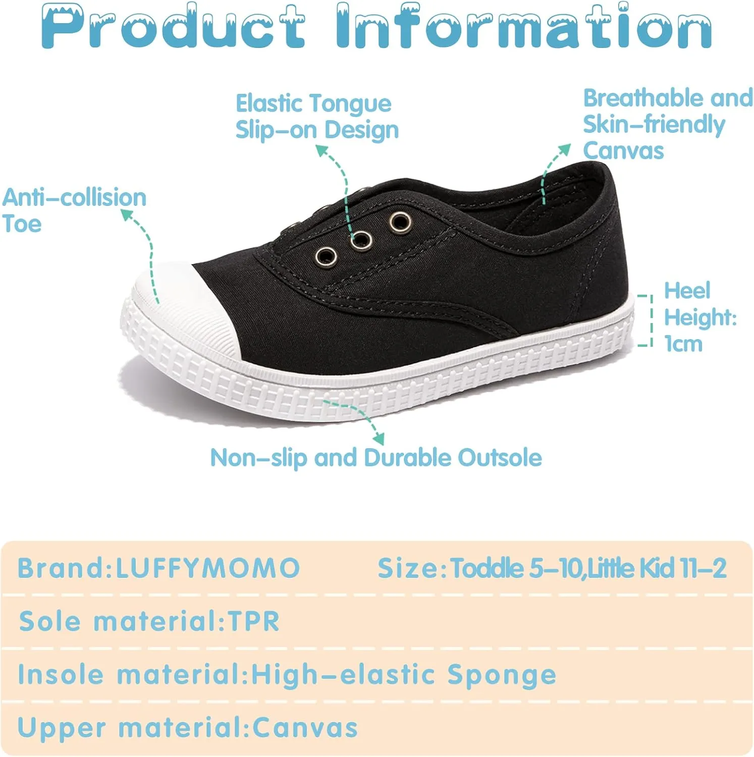 Luffymomo Boy's Girl's Canvas Sneakers Elastic Tongue Slip on Running Shoes Lightweight Casual School Tennis Shoes for Toddle/Little Kids