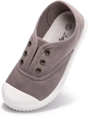 Luffymomo Boy's Girl's Canvas Sneakers Elastic Tongue Slip on Running Shoes Lightweight Casual School Tennis Shoes for Toddle/Little Kids