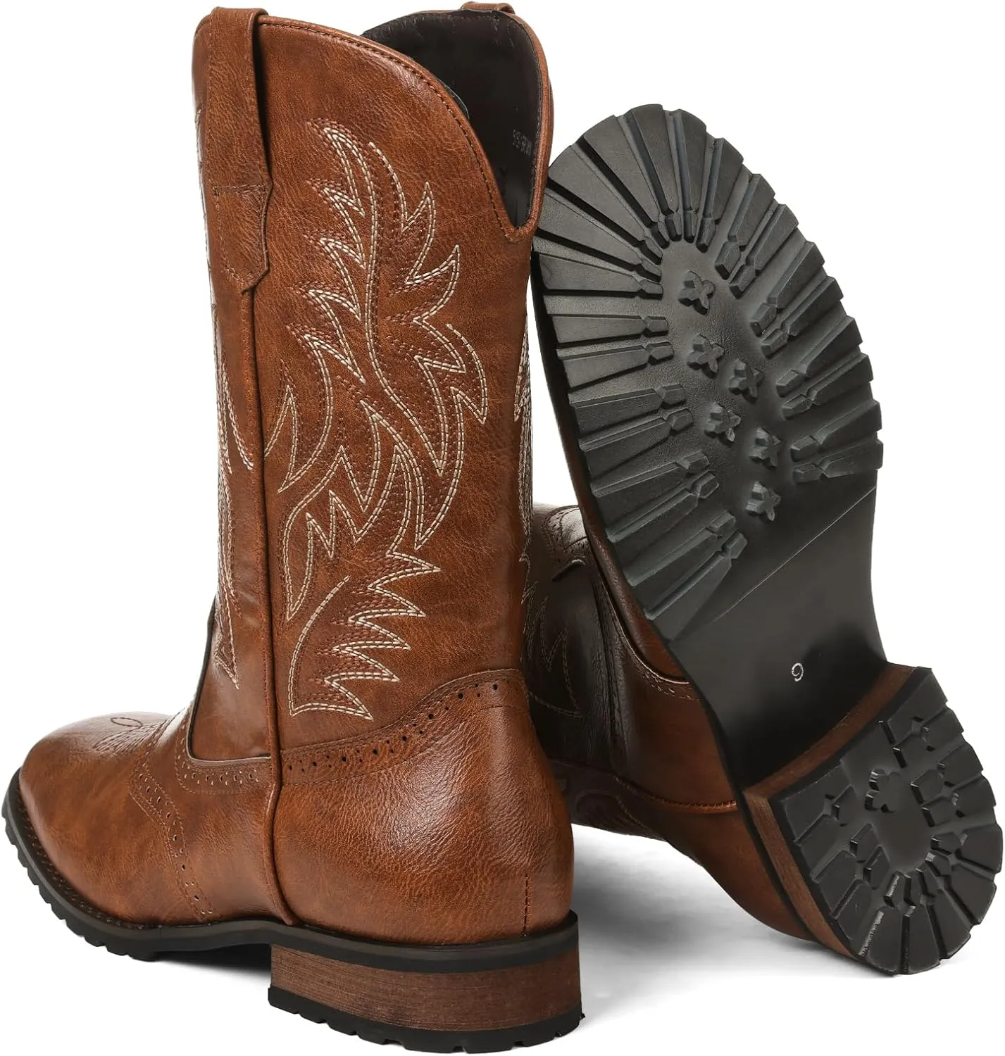Lyrisiphy Cowboy Boots for Men Square Toe Embroideried Western Boots Traditional Country Boots Durable Work Boots