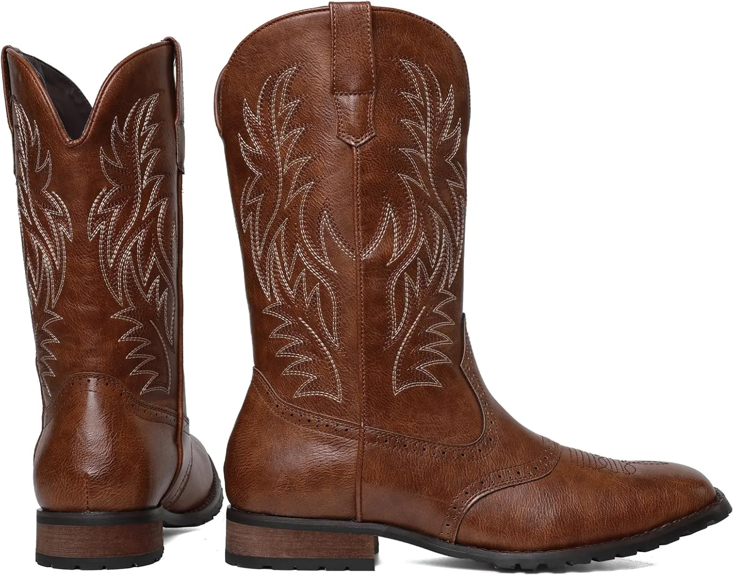 Lyrisiphy Cowboy Boots for Men Square Toe Embroideried Western Boots Traditional Country Boots Durable Work Boots