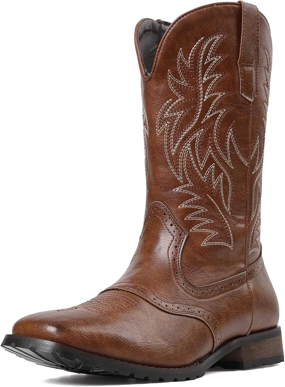 Lyrisiphy Cowboy Boots for Men Square Toe Embroideried Western Boots Traditional Country Boots Durable Work Boots