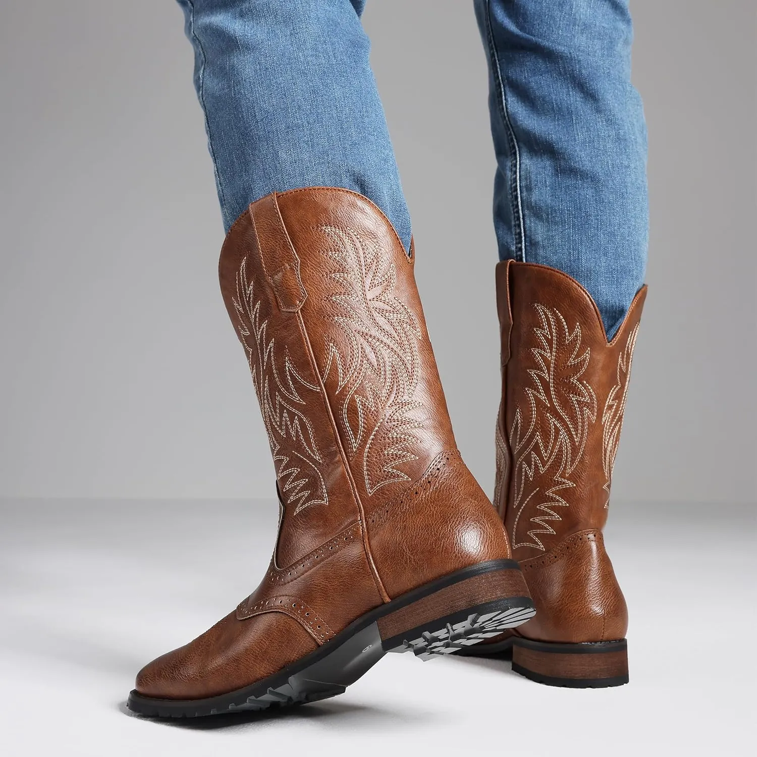 Lyrisiphy Cowboy Boots for Men Square Toe Embroideried Western Boots Traditional Country Boots Durable Work Boots