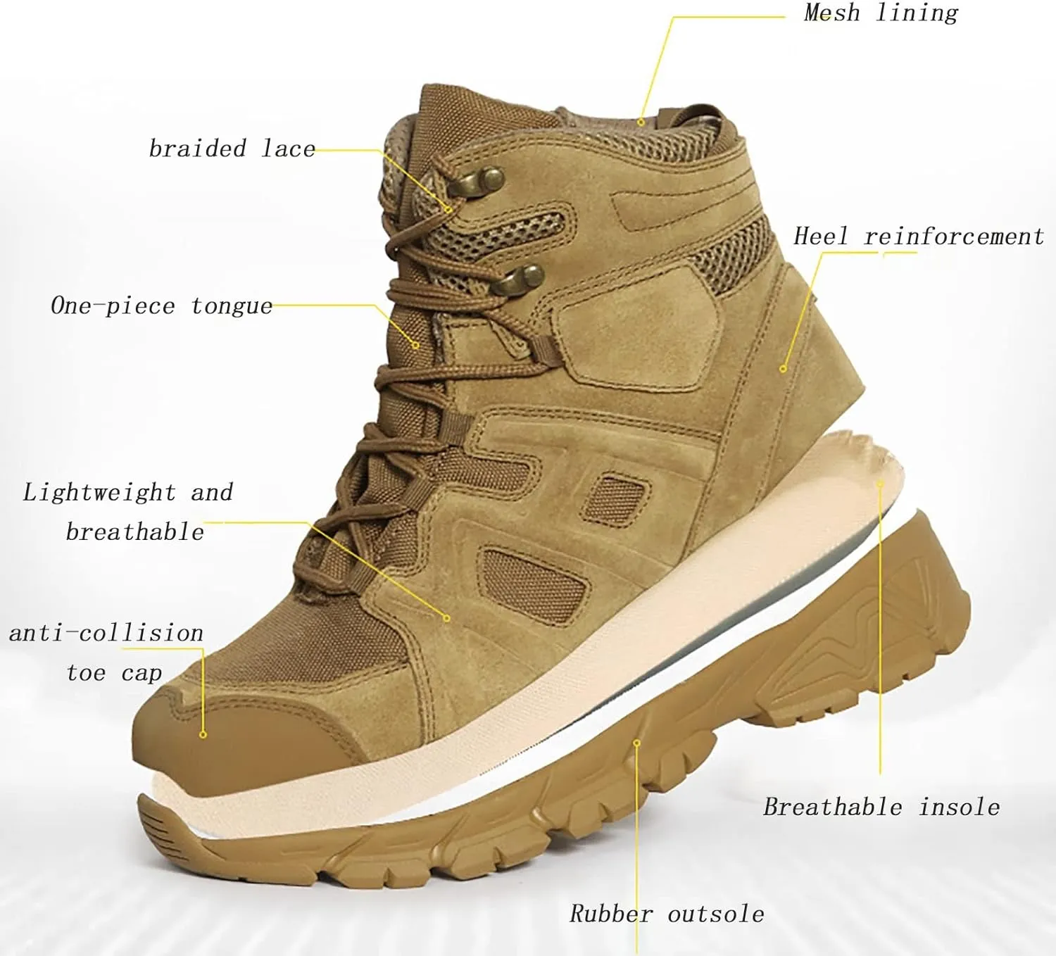 Men Desert Tactical Military Boots, Durable Suede Leather and Rubber Sole Military Work Boots, Outdoor Lace-up Lightweight Waterproof Breathable Work Boots