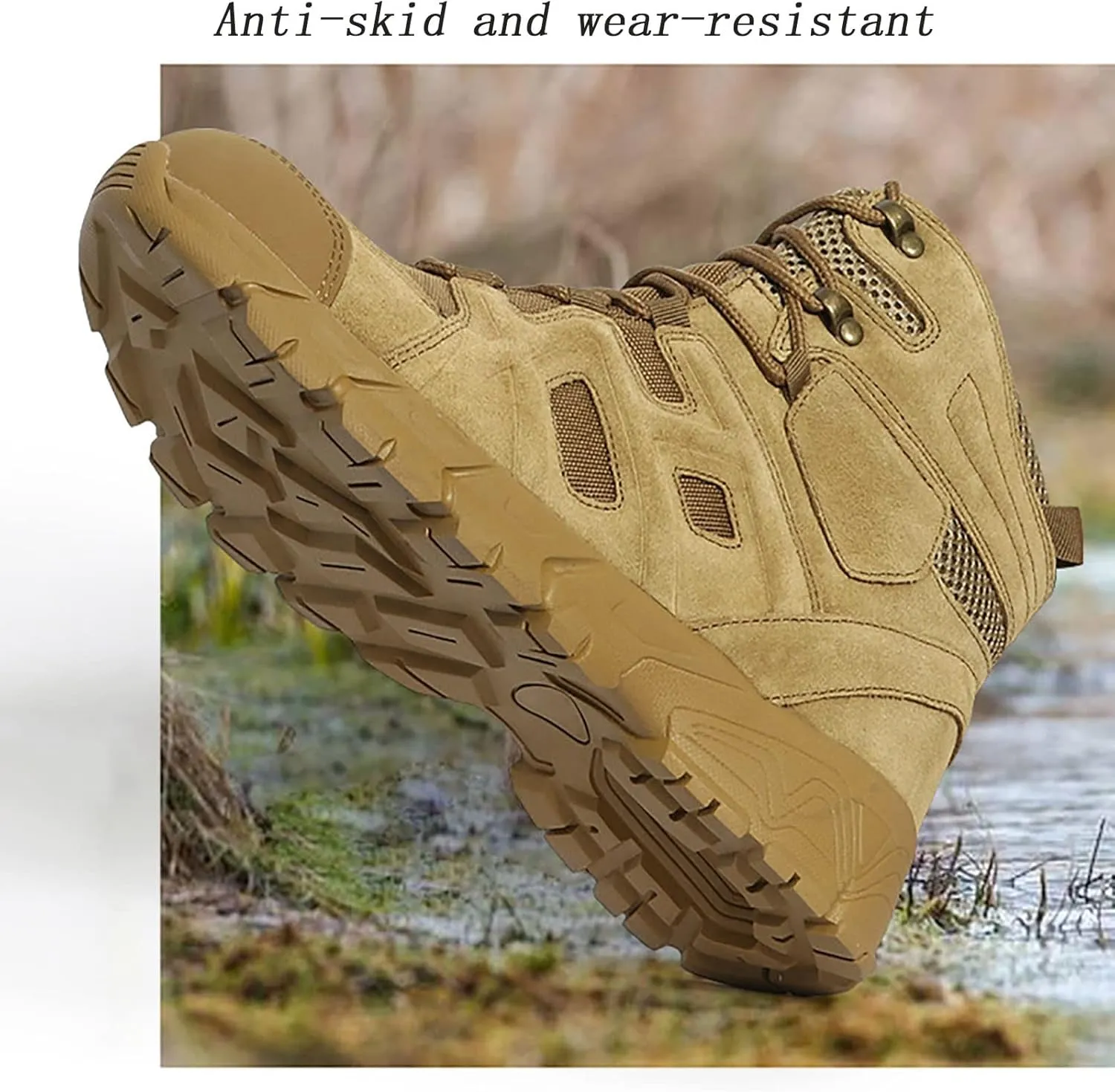 Men Desert Tactical Military Boots, Durable Suede Leather and Rubber Sole Military Work Boots, Outdoor Lace-up Lightweight Waterproof Breathable Work Boots