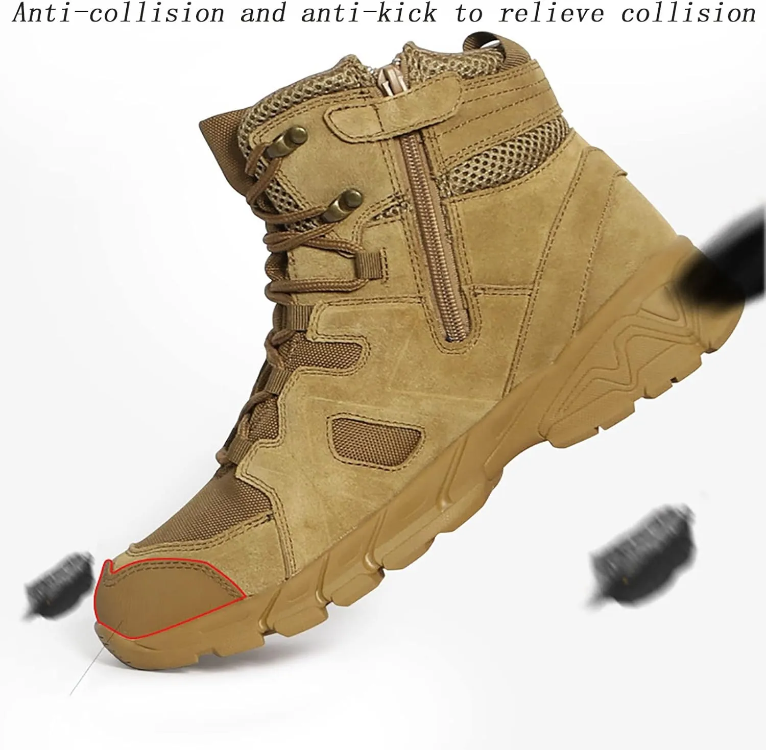 Men Desert Tactical Military Boots, Durable Suede Leather and Rubber Sole Military Work Boots, Outdoor Lace-up Lightweight Waterproof Breathable Work Boots