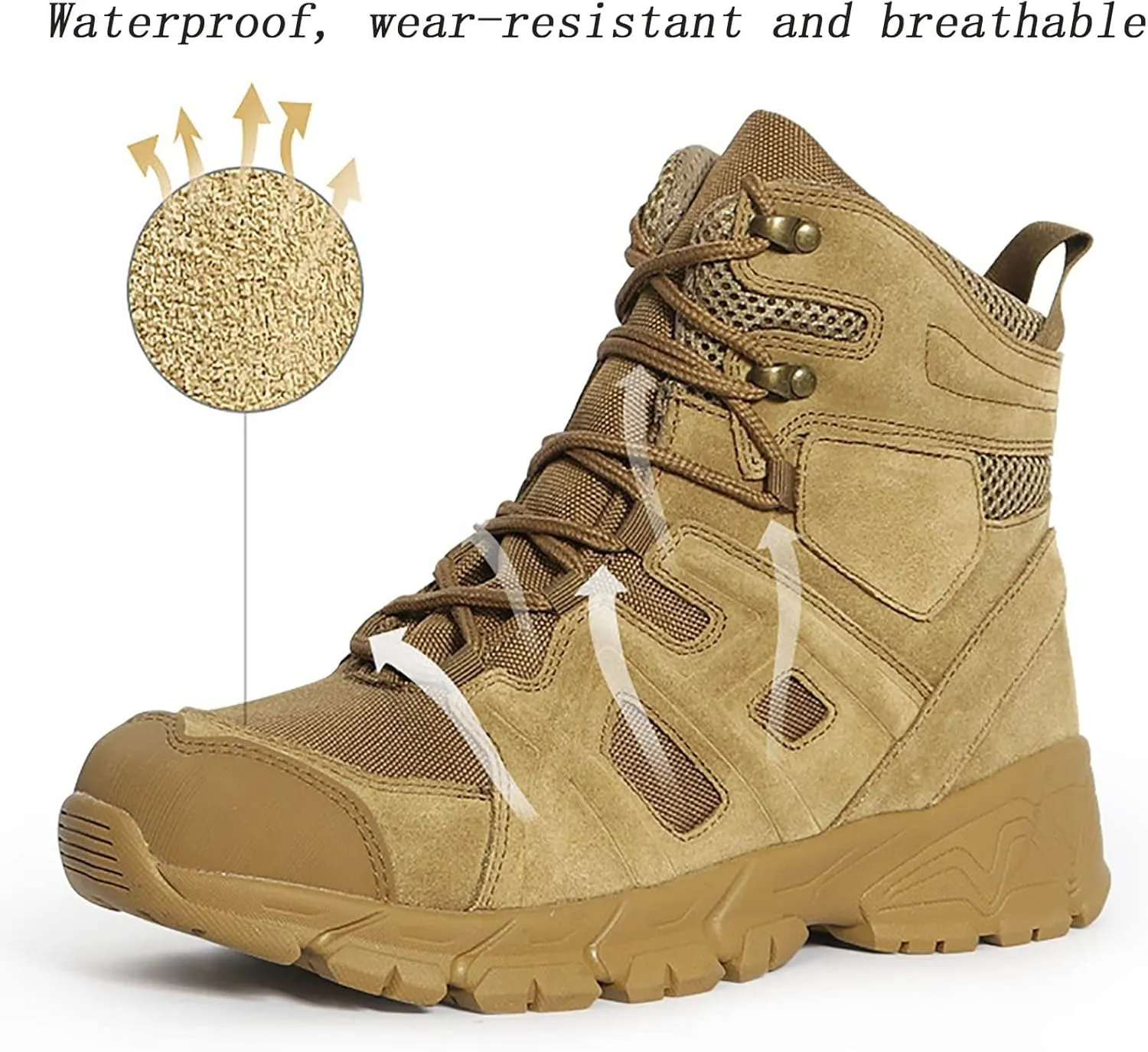Men Desert Tactical Military Boots, Durable Suede Leather and Rubber Sole Military Work Boots, Outdoor Lace-up Lightweight Waterproof Breathable Work Boots