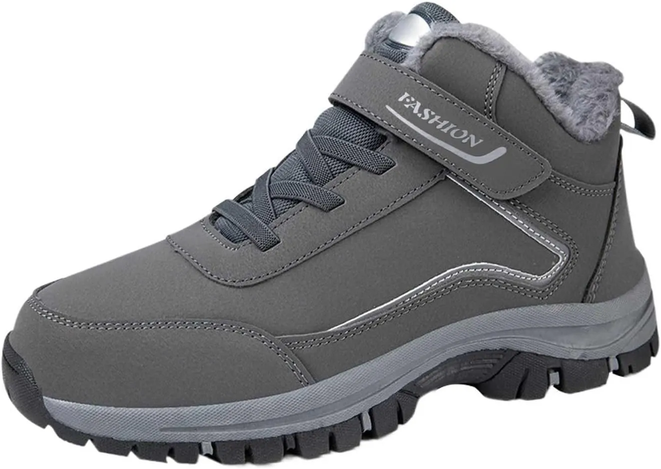 Men Work Boots Soft Toe Hiking Sneakers Warm Fur Lined Womens Safety Toe Shoes Slip On Waterproof Outdoor Shoes Lightweight Hike Grounded Footwear
