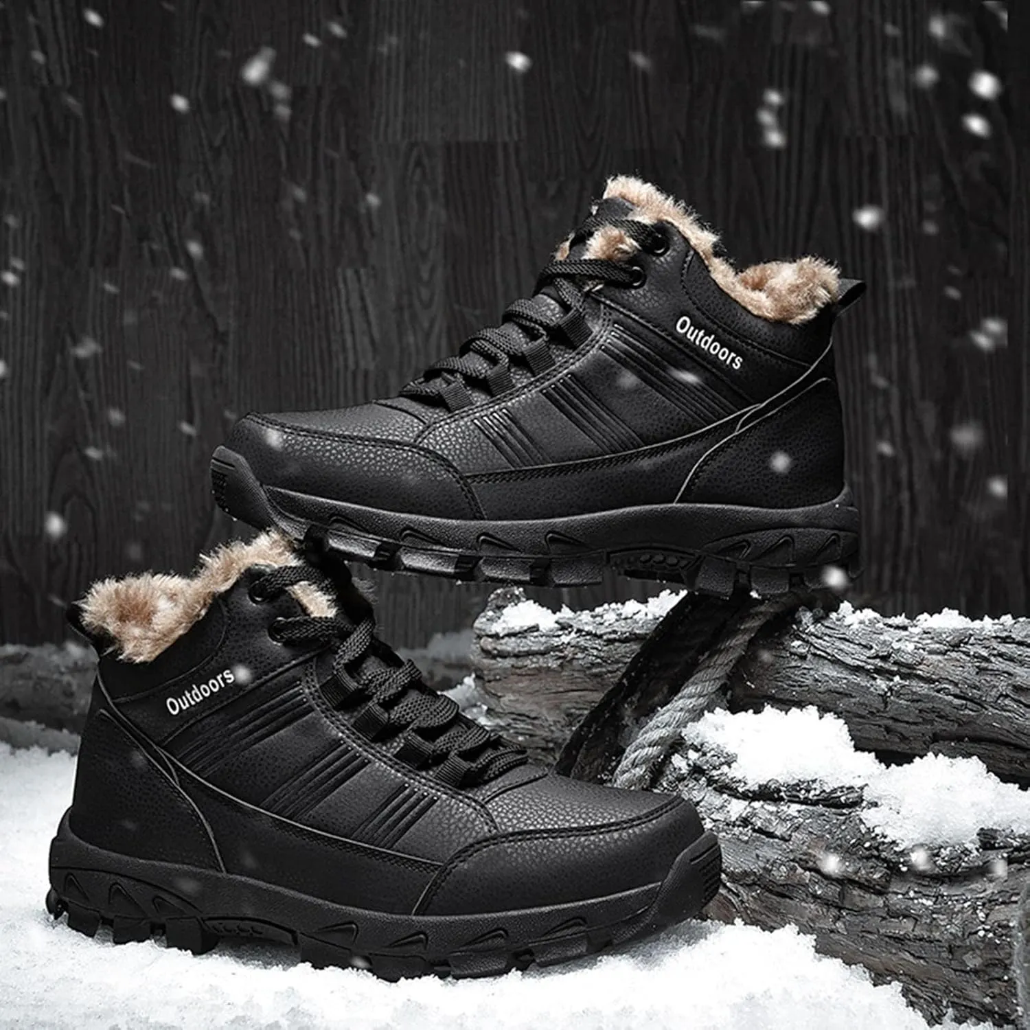 Men Work Boots Soft Toe Hiking Sneakers Warm Fur Lined Womens Safety Toe Shoes Slip On Waterproof Outdoor Shoes Lightweight Hike Grounded Footwear
