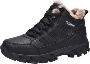 Men Work Boots Soft Toe Hiking Sneakers Warm Fur Lined Womens Safety Toe Shoes Slip On Waterproof Outdoor Shoes Lightweight Hike Grounded Footwear