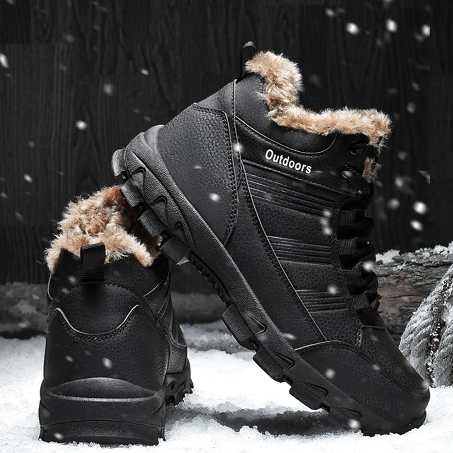 Men Work Boots Soft Toe Hiking Sneakers Warm Fur Lined Womens Safety Toe Shoes Slip On Waterproof Outdoor Shoes Lightweight Hike Grounded Footwear