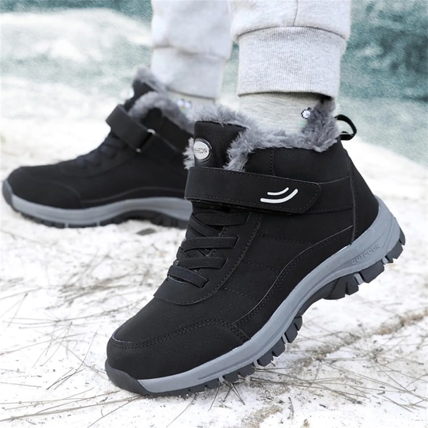 Men Work Boots Waterproof Hiking Sneakers Shoes Warm Fur Lined Workout Shoes for Women Non Slip Wide Outdoor Shoes Slip on Loafers Hike Grounded Footwear