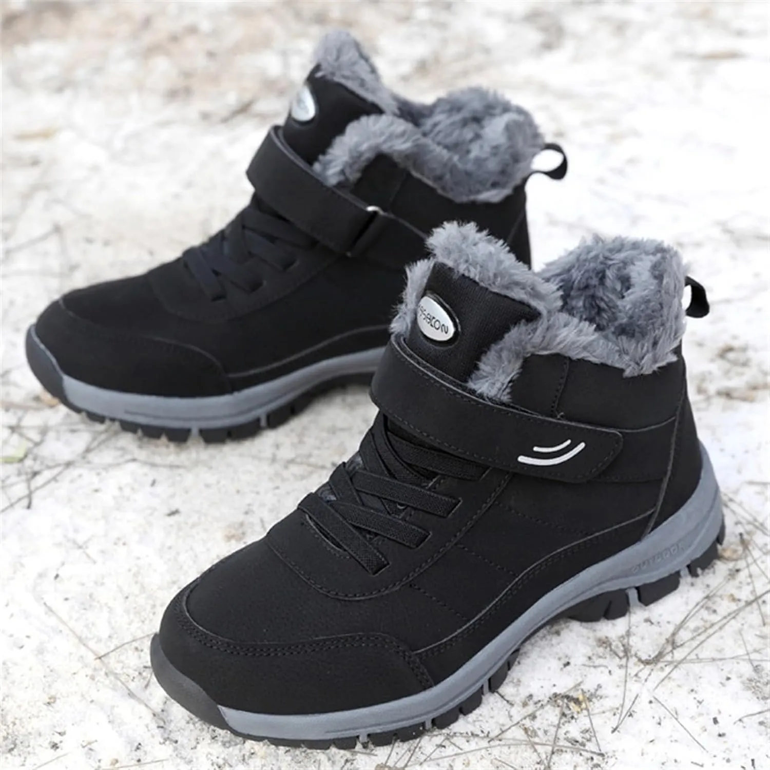Men Work Boots Waterproof Hiking Sneakers Shoes Warm Fur Lined Workout Shoes for Women Non Slip Wide Outdoor Shoes Slip on Loafers Hike Grounded Footwear