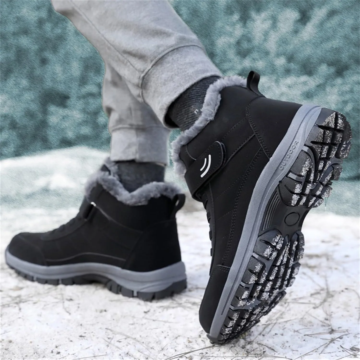 Men Work Boots Waterproof Hiking Sneakers Shoes Warm Fur Lined Workout Shoes for Women Non Slip Wide Outdoor Shoes Slip on Loafers Hike Grounded Footwear