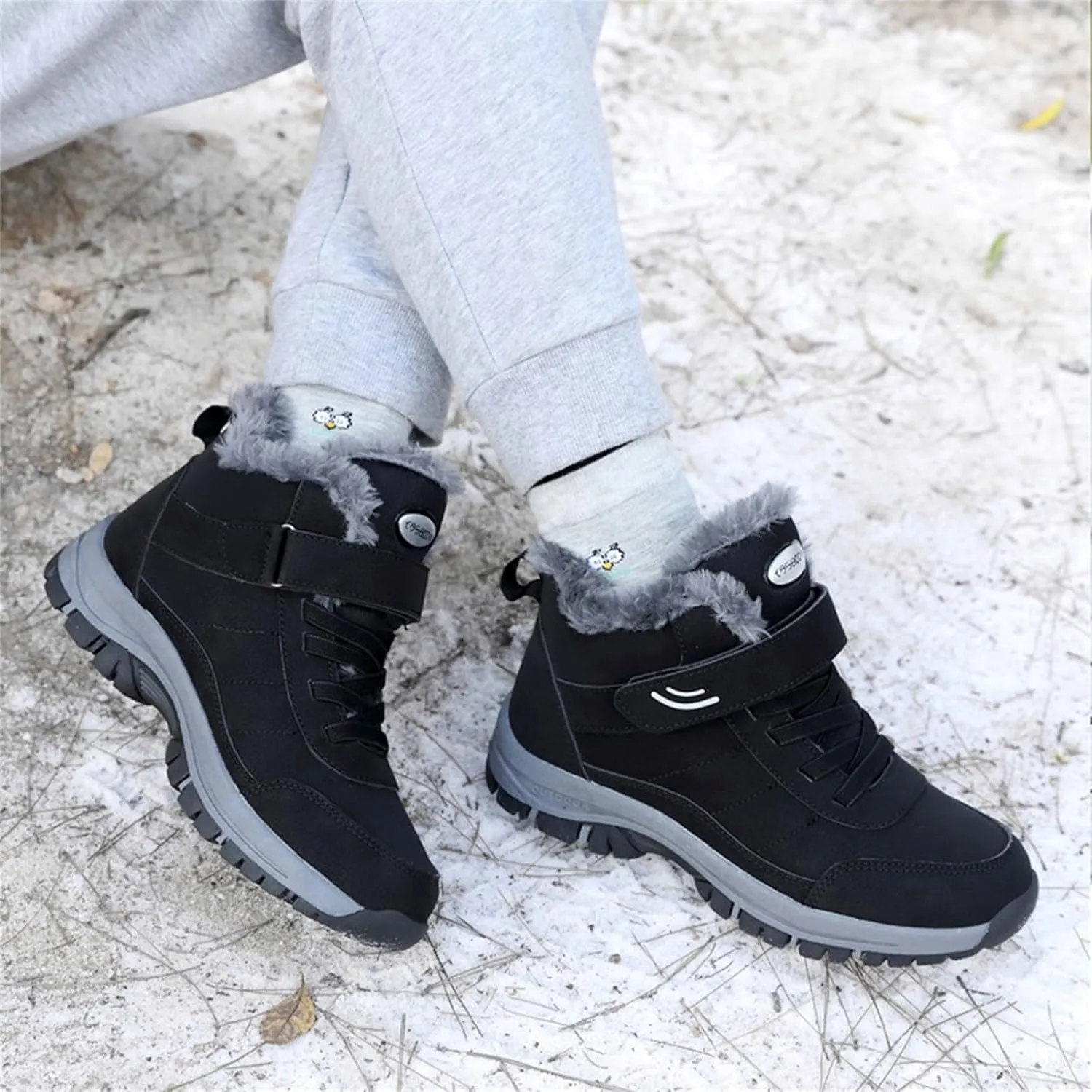 Men Work Boots Waterproof Hiking Sneakers Shoes Warm Fur Lined Workout Shoes for Women Non Slip Wide Outdoor Shoes Slip on Loafers Hike Grounded Footwear