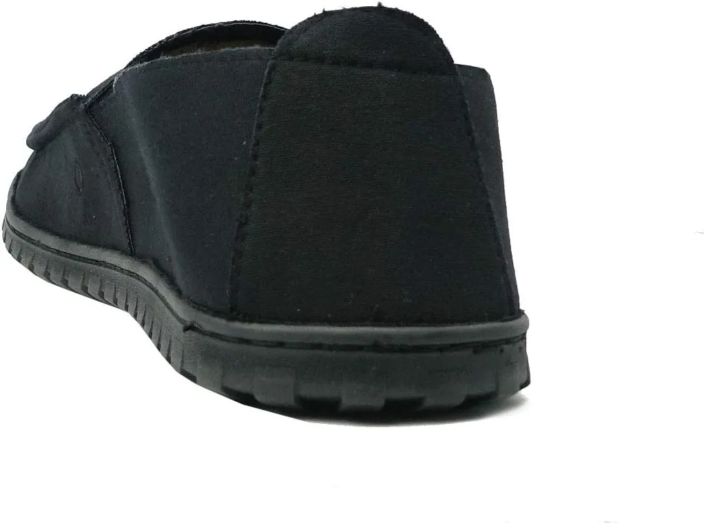 Men's Canvas Loafer House Shoe Moccasins Heavy Duty Rubber Bottom
