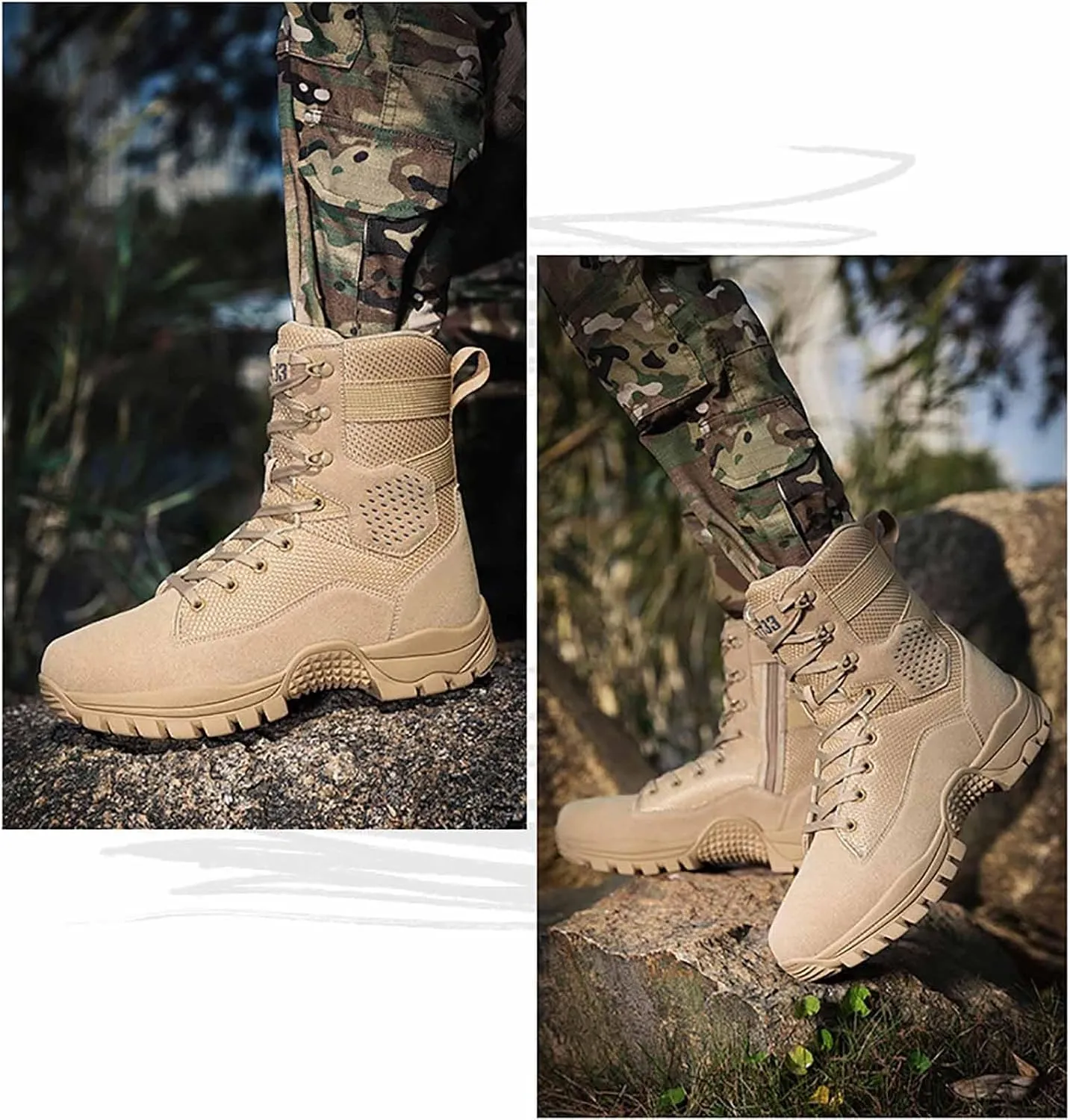 Men's Combat Boots, Side Zipper Desert Jungle Boots, Tactical Hiking Boots for Men, Waterproof Work Boots, Work Boots for Men, Army Work Boots, Outdoor Motorcycle Boots