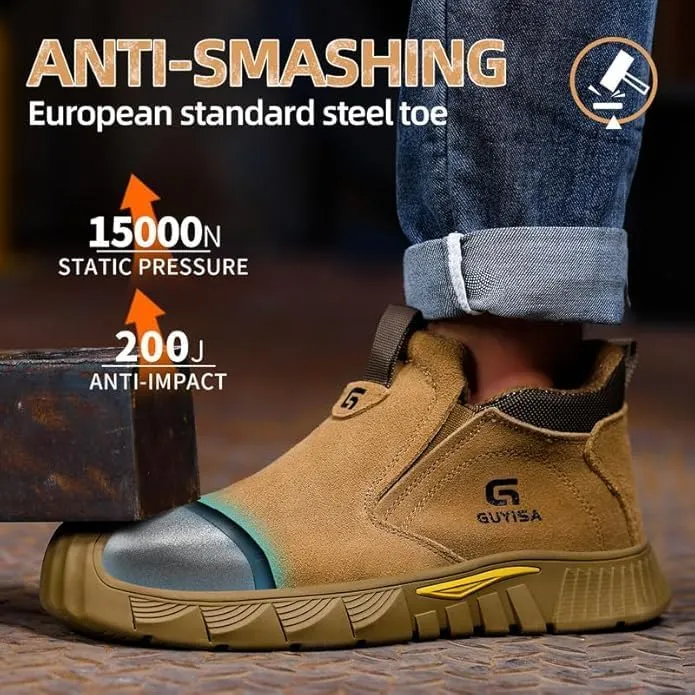 Men's Steel Toe Work Boots for Welding & Construction - Heat & Puncture Resistant, Indestructible Safety Shoes for Industrial Use
