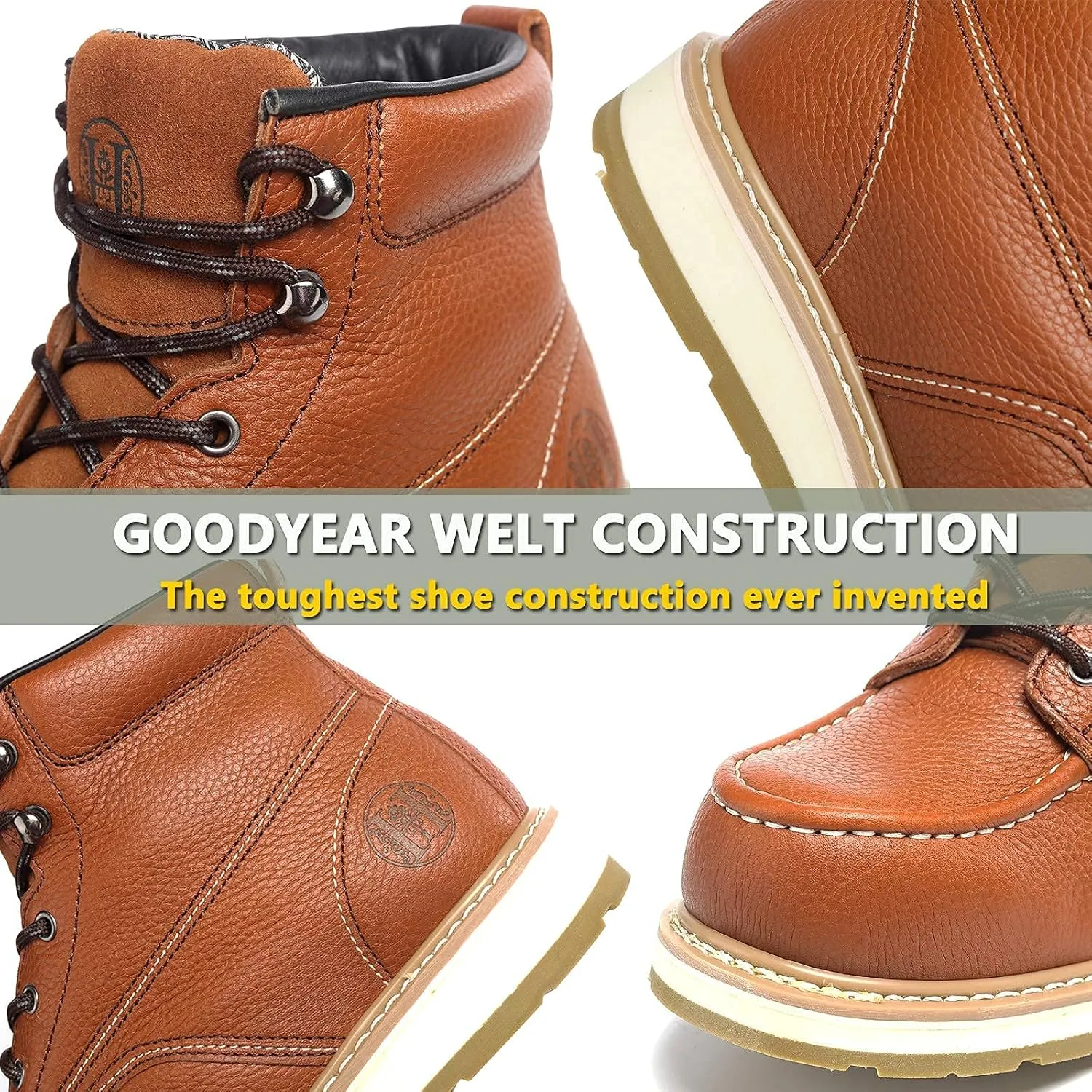 Mens work boots, 6" Soft/Composite Toe Heavy Duty Work Boots for Men, Slip & Puncture Resistant Safety EH Wide Working Shoes 2E