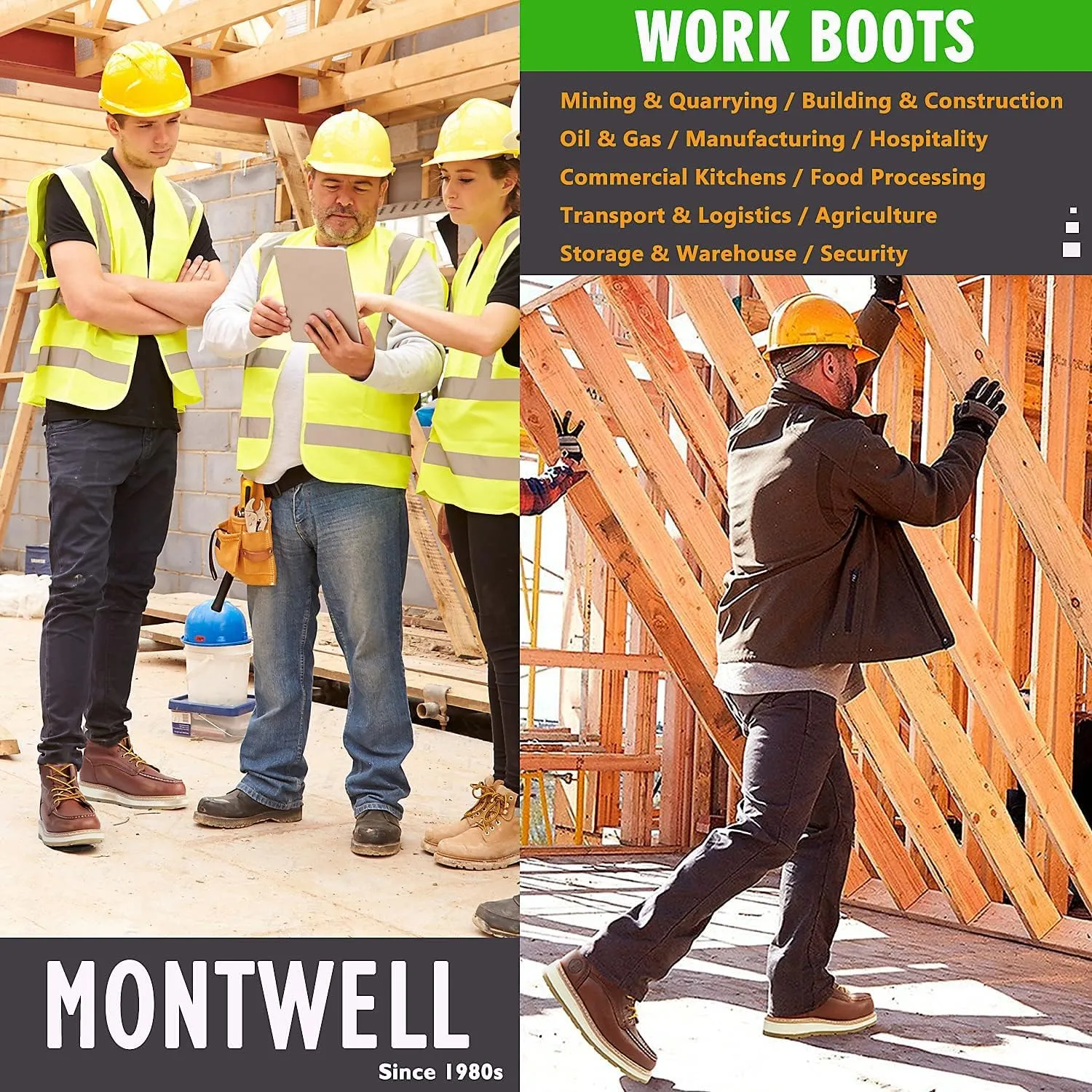 Mens work boots, 6" Soft/Composite Toe Heavy Duty Work Boots for Men, Slip & Puncture Resistant Safety EH Wide Working Shoes 2E