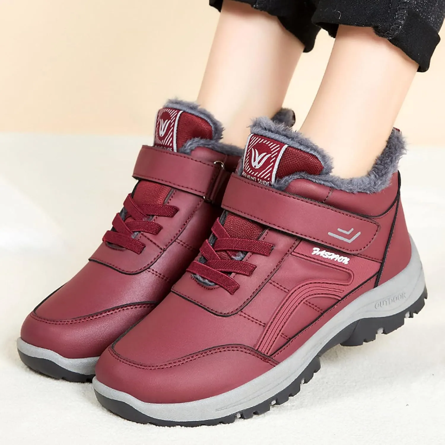 Men's Work Boots Composite Toe Hiking Sneakers Warm Fur Lined Safety Shoes for Women Winter Waterproof Outdoor Shoes Lightweight Anti Slip Hike Grounded Footwear