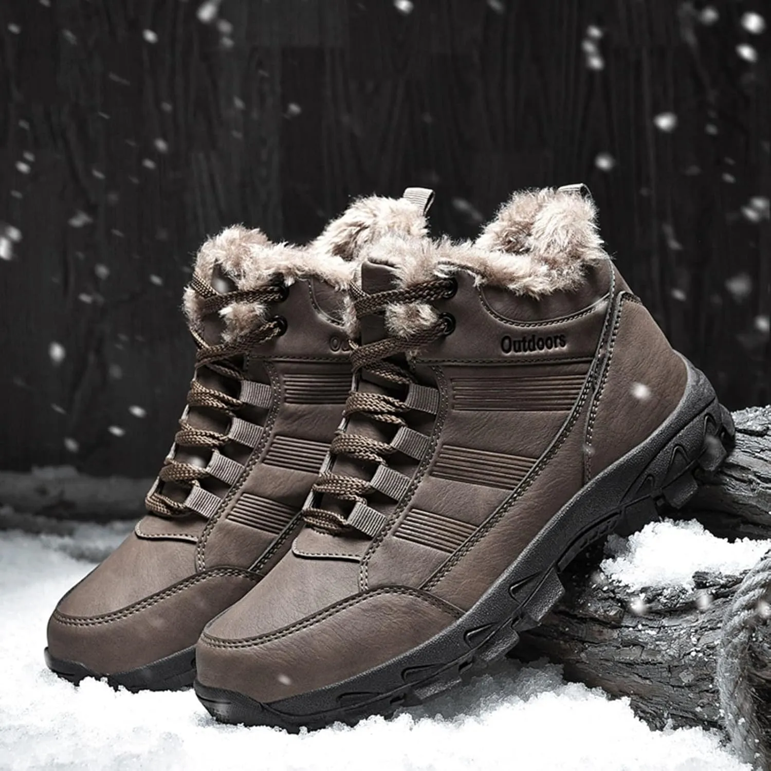 Mens Work Boots Steel Toe Hiking Sneakers Shoes Warm Fur Lined Women Safety Toe Shoes Insulated Waterproof Outdoor Shoes Leather Comfortable Hike Grounded Footwear
