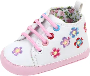 Newborn Baby Girls' Premium Sneakers Floral Prints High Top Soft Sole Shoes Infant Slip on Prewalker Sport Shoes