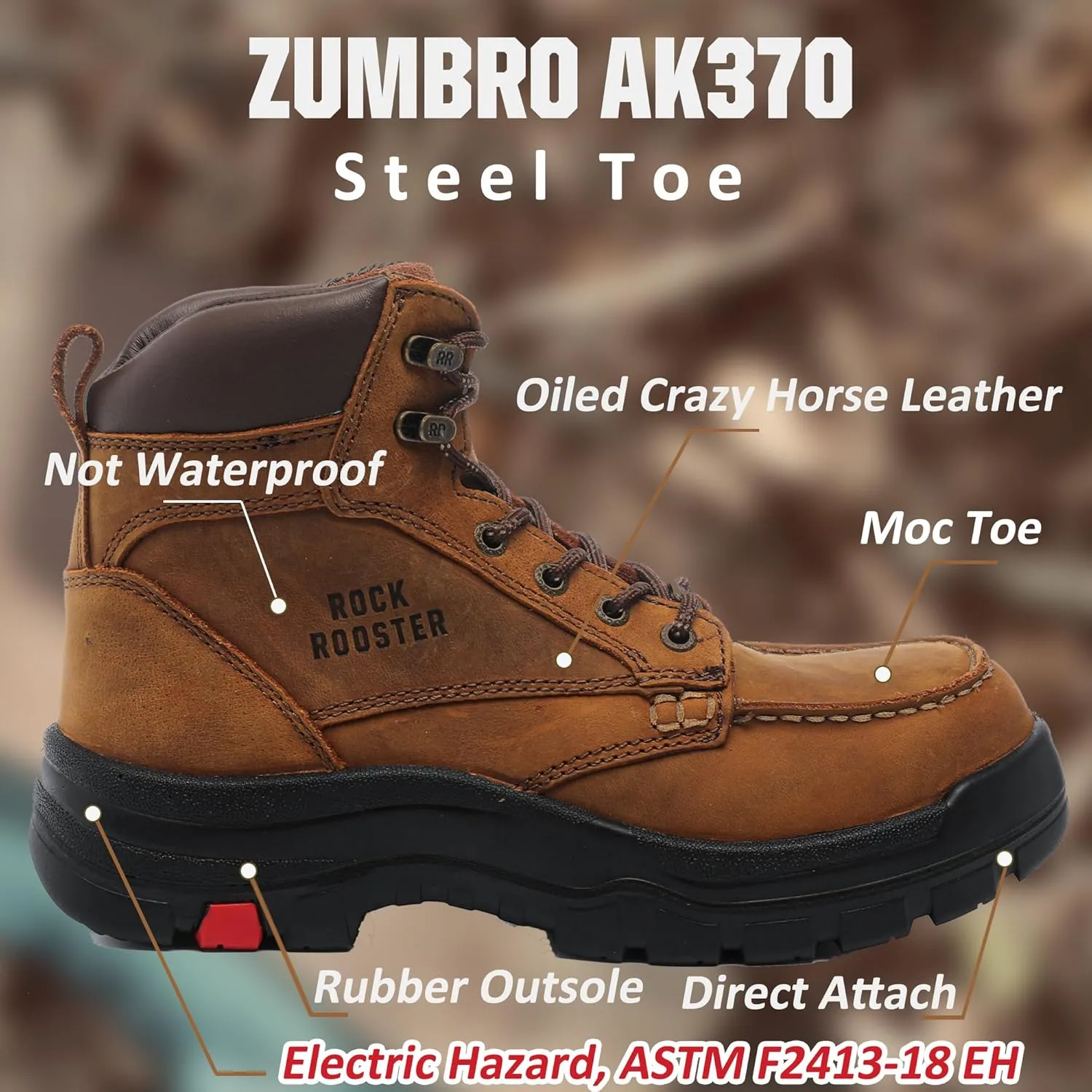 ROCKROOSTER Work Boots for Men, Oiled Leather 6 inch Durable Wide Work Shoes(AK370-AK371-AK372)