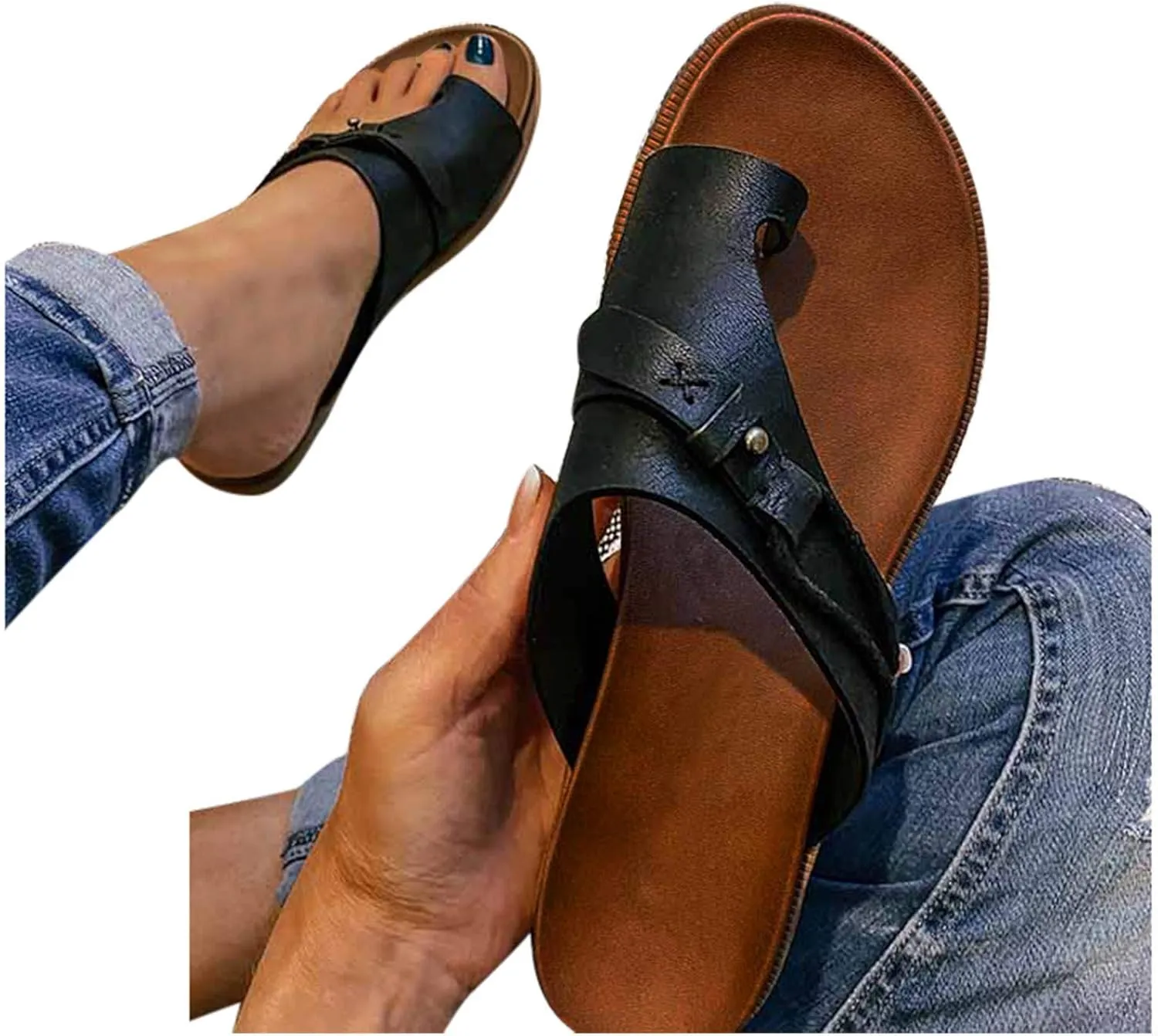 Sandalias para Mujer Elegantes, Womens Flat Flip Flops Vintage Leopard Snakeskin Sandal for Beach Holiday Travel Shoes