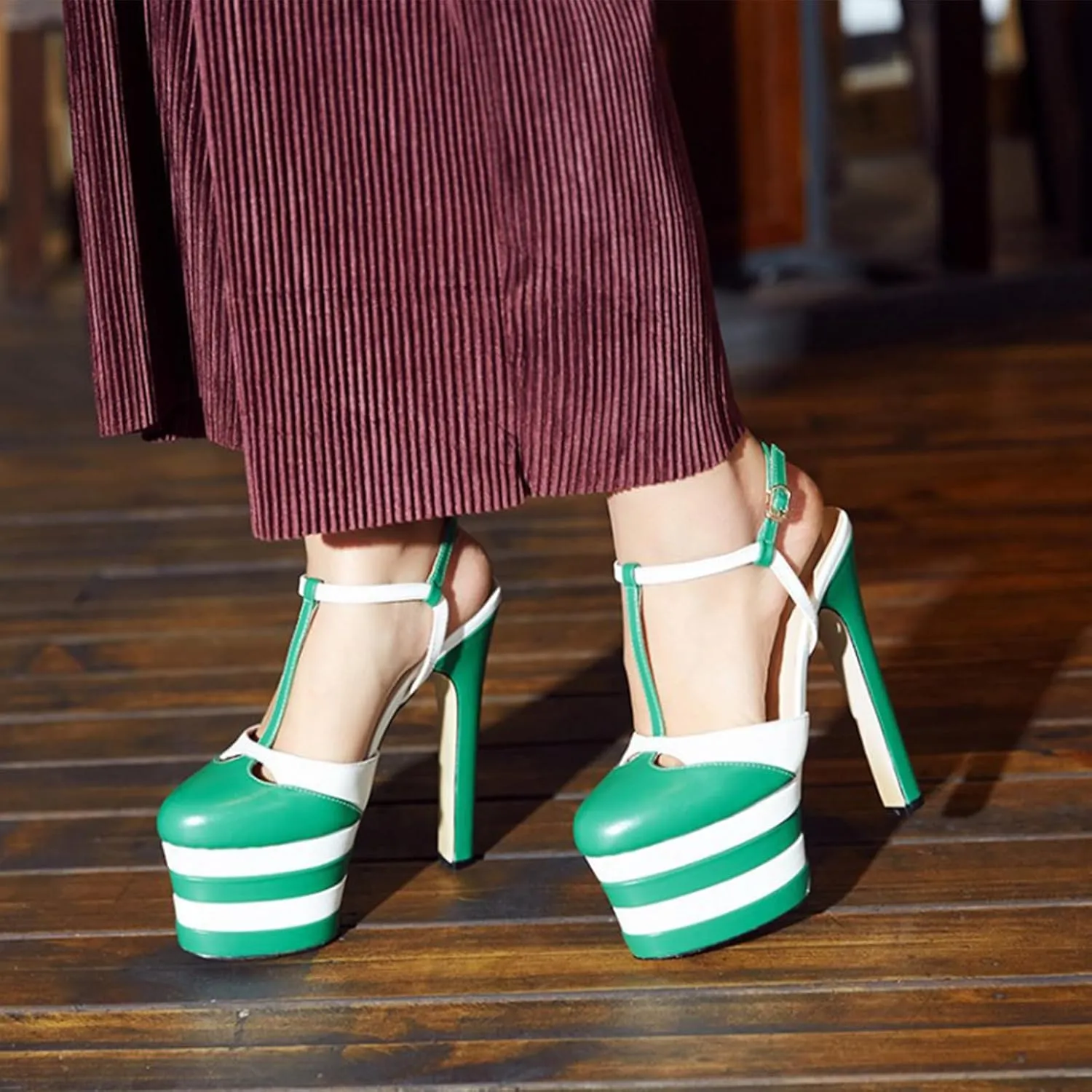 Sexy Women's Elegant Striped Sandals, Fashion Peep Toe T-tied Sweet High Heels for Party, Banquet And Catwalk