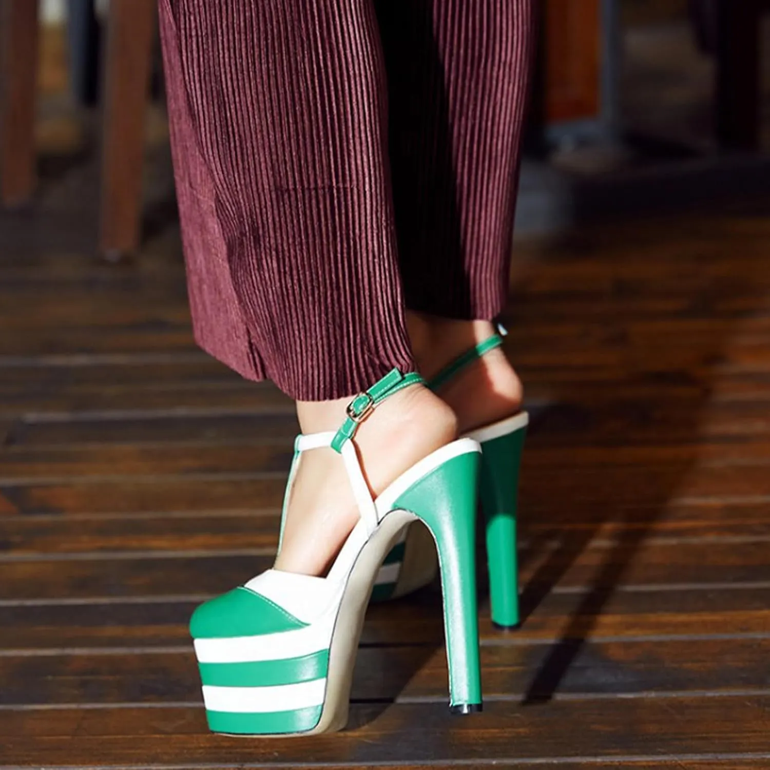 Sexy Women's Elegant Striped Sandals, Fashion Peep Toe T-tied Sweet High Heels for Party, Banquet And Catwalk