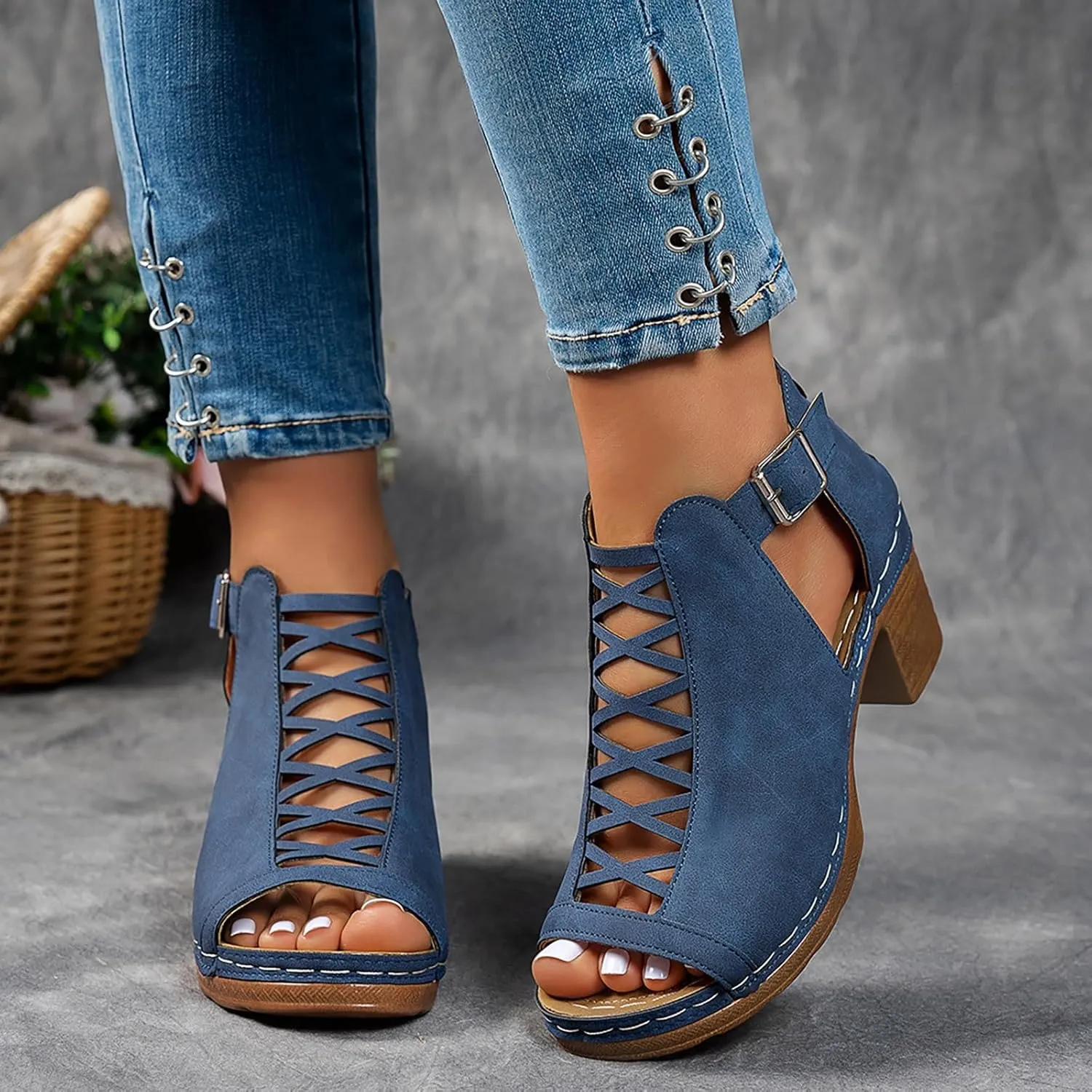 Shoes for Women Dressy, Womens Sandals Suede Peep Toe Ankle Booties Cut Out Stacked Block Heel Ankle Boots