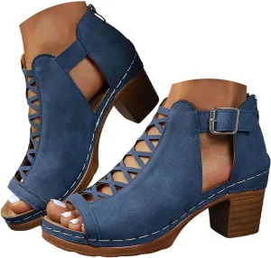 Shoes for Women Dressy, Womens Sandals Suede Peep Toe Ankle Booties Cut Out Stacked Block Heel Ankle Boots