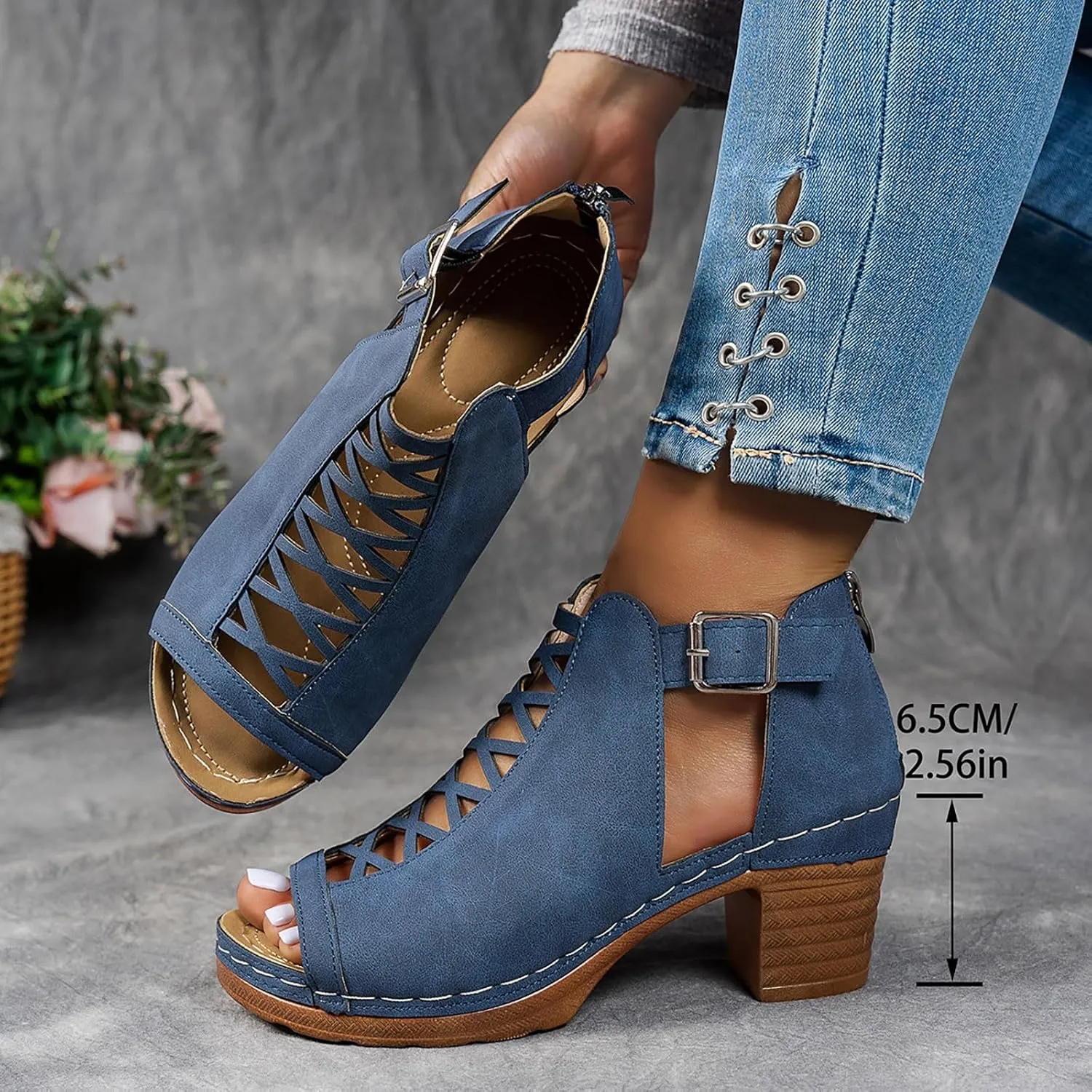 Shoes for Women Dressy, Womens Sandals Suede Peep Toe Ankle Booties Cut Out Stacked Block Heel Ankle Boots