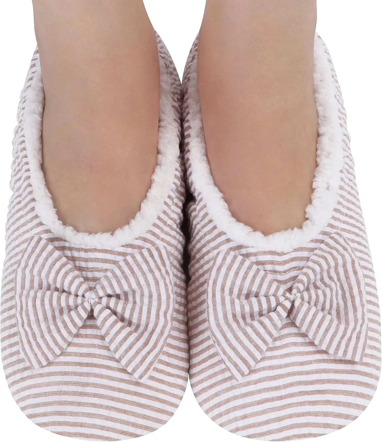 Snoozies Flat Ballet Slippers for Women Indoor, Lightweight and Soft Sherpa-Lined Slipper Socks Non-Skid, Ladies Gifts