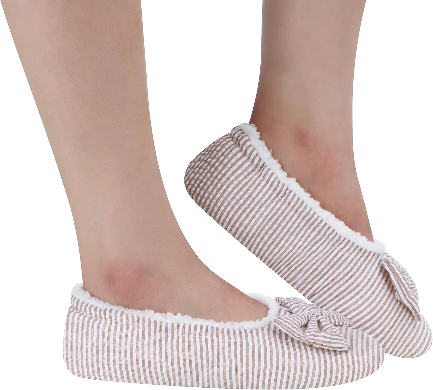 Snoozies Flat Ballet Slippers for Women Indoor, Lightweight and Soft Sherpa-Lined Slipper Socks Non-Skid, Ladies Gifts