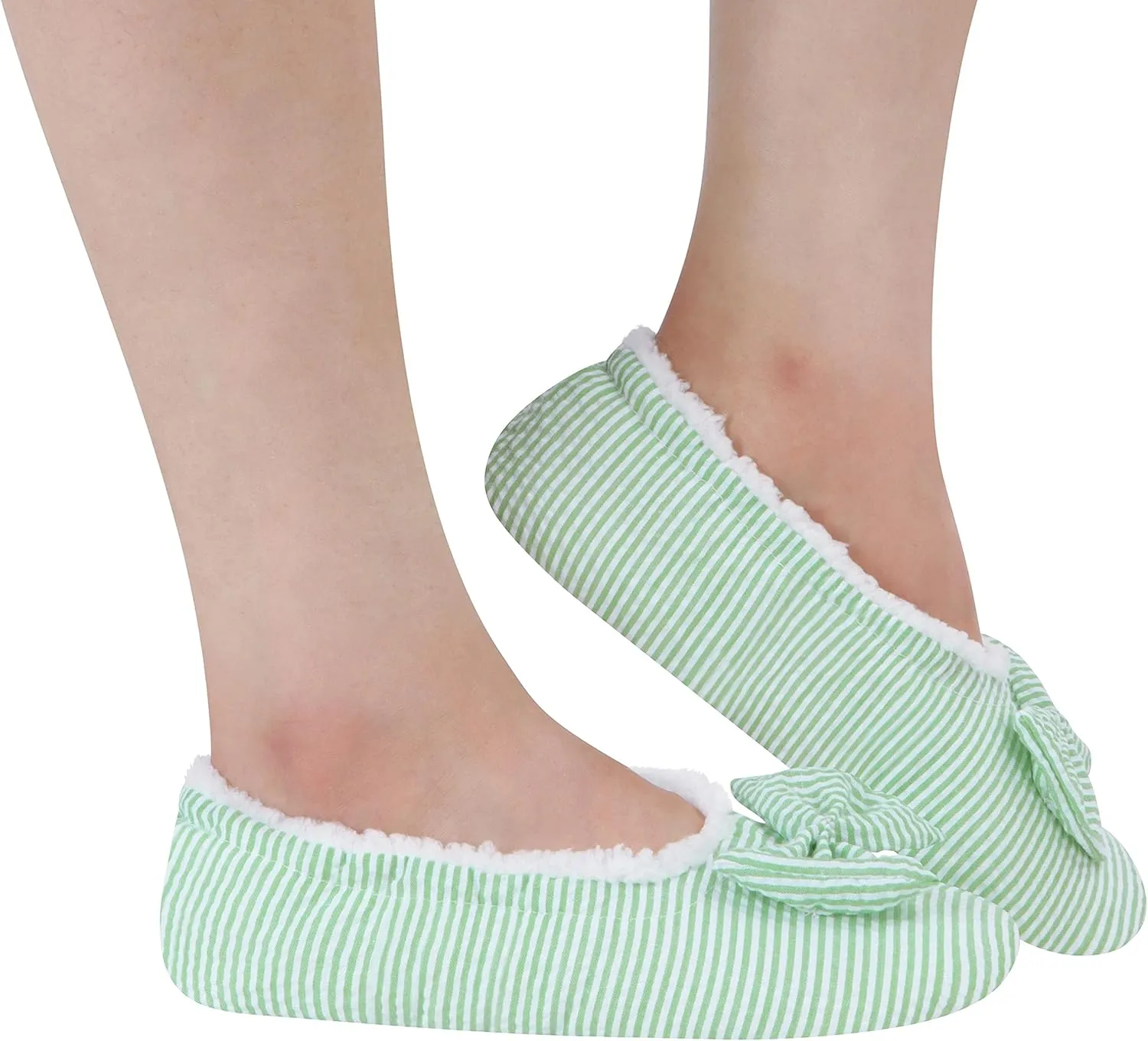 Snoozies Flat Ballet Slippers for Women Indoor, Lightweight and Soft Sherpa-Lined Slipper Socks Non-Skid, Ladies Gifts