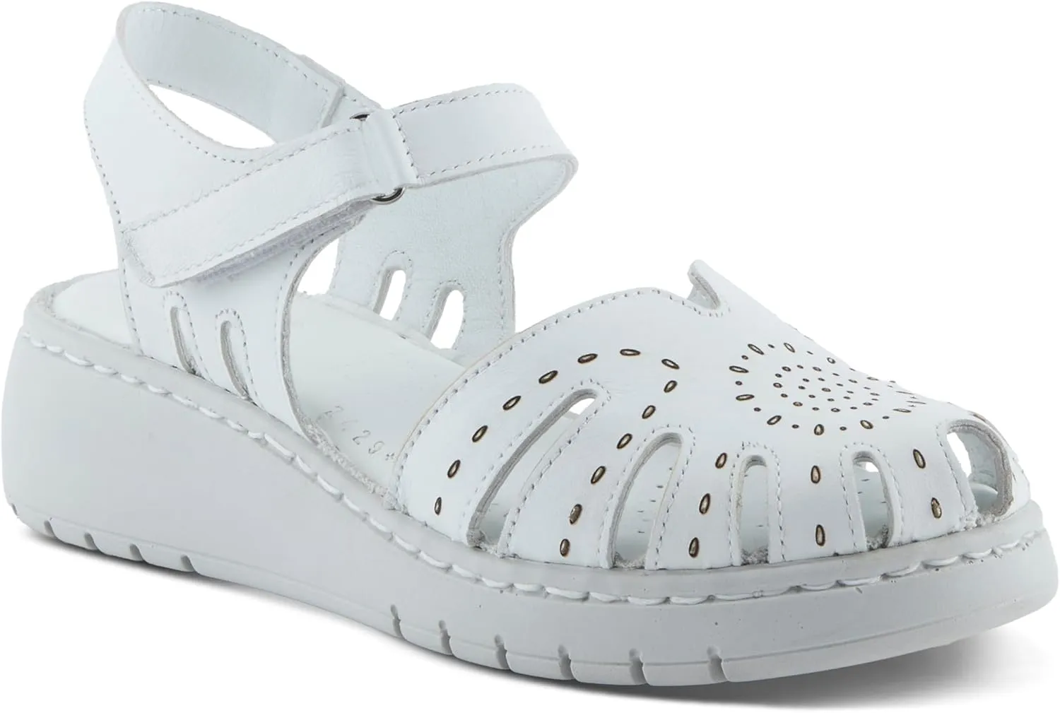 Spring Step Women's GALAVIS Leather Wedge Sandals  Closed-Toe Sporty Sandal with Hook-and-Loop Closure and Cushioned Footbed