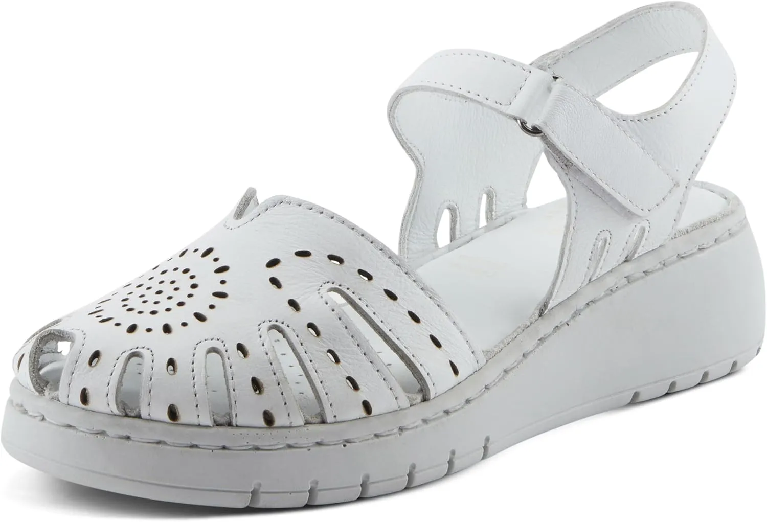Spring Step Women's GALAVIS Leather Wedge Sandals  Closed-Toe Sporty Sandal with Hook-and-Loop Closure and Cushioned Footbed