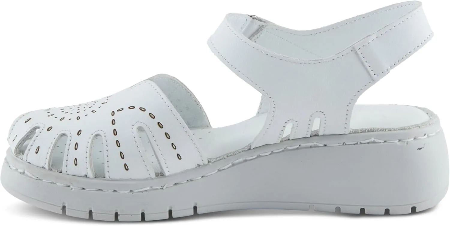 Spring Step Women's GALAVIS Leather Wedge Sandals  Closed-Toe Sporty Sandal with Hook-and-Loop Closure and Cushioned Footbed