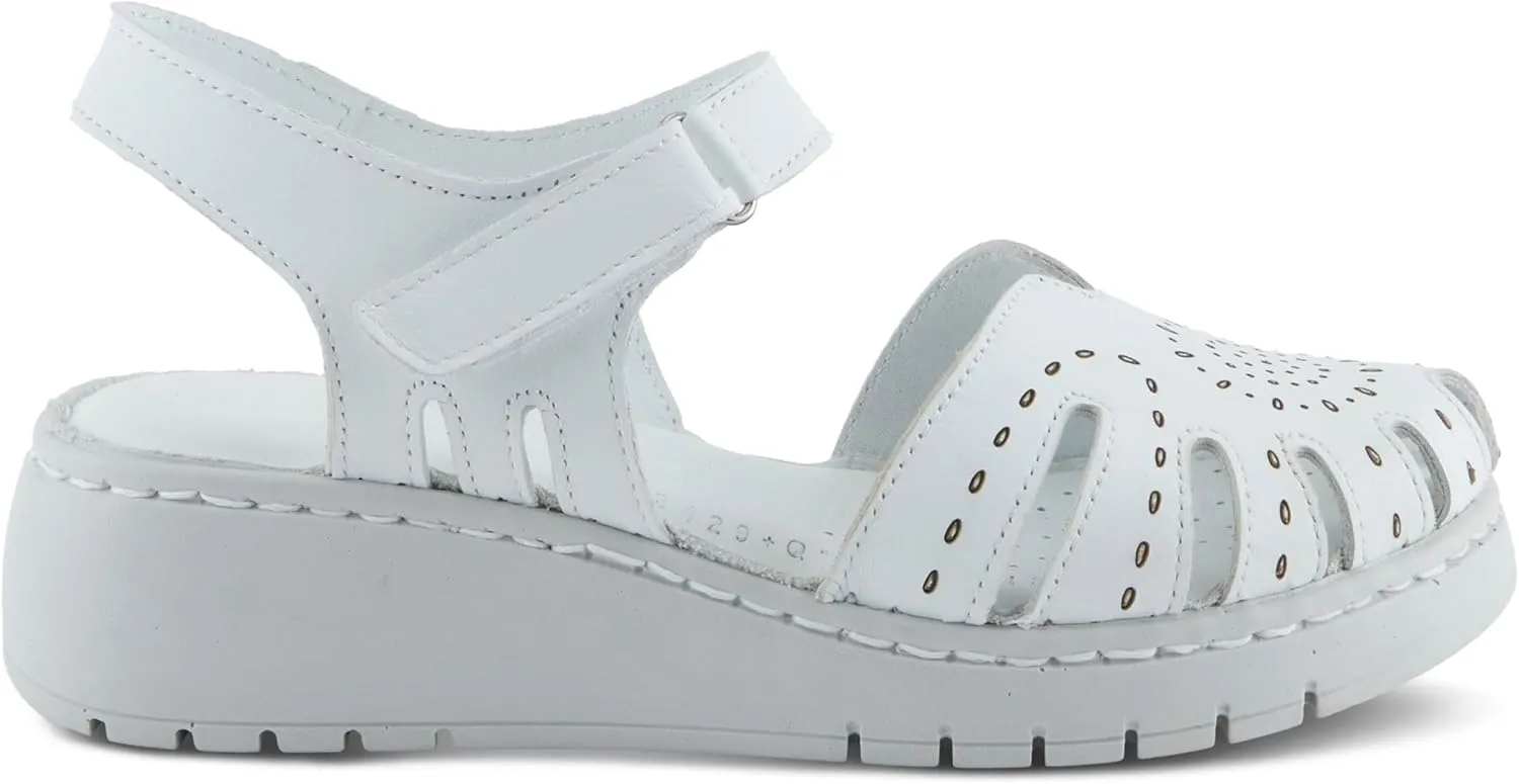 Spring Step Women's GALAVIS Leather Wedge Sandals  Closed-Toe Sporty Sandal with Hook-and-Loop Closure and Cushioned Footbed