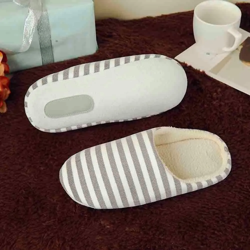 Striped Slippers for Women Men Winter Warm Bedroom Shoes Unisex Indoor Home Slippers Fuzzy House Slippers
