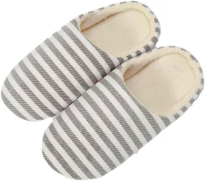 Striped Slippers for Women Men Winter Warm Bedroom Shoes Unisex Indoor Home Slippers Fuzzy House Slippers