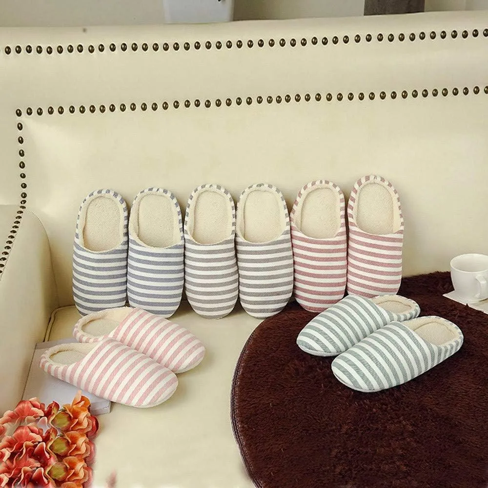 Striped Slippers for Women Men Winter Warm Bedroom Shoes Unisex Indoor Home Slippers Fuzzy House Slippers