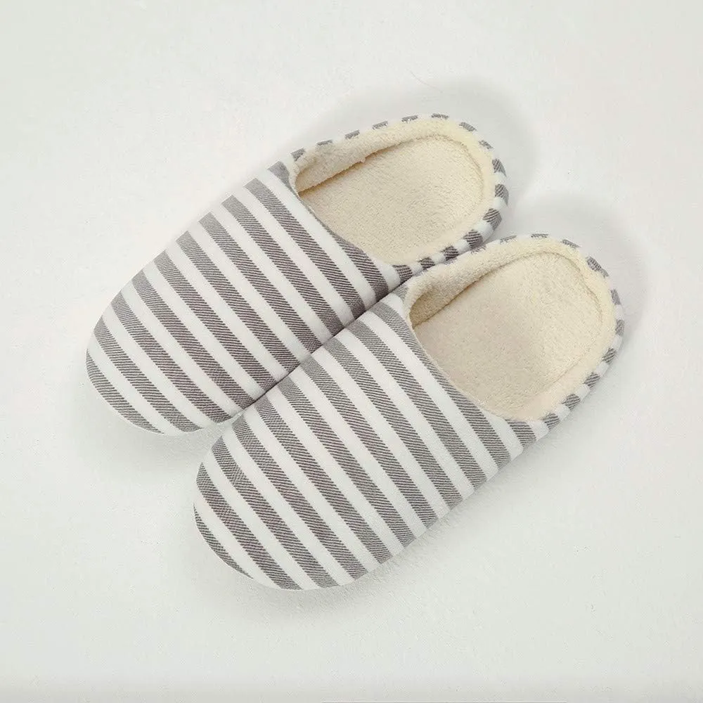 Striped Slippers for Women Men Winter Warm Bedroom Shoes Unisex Indoor Home Slippers Fuzzy House Slippers