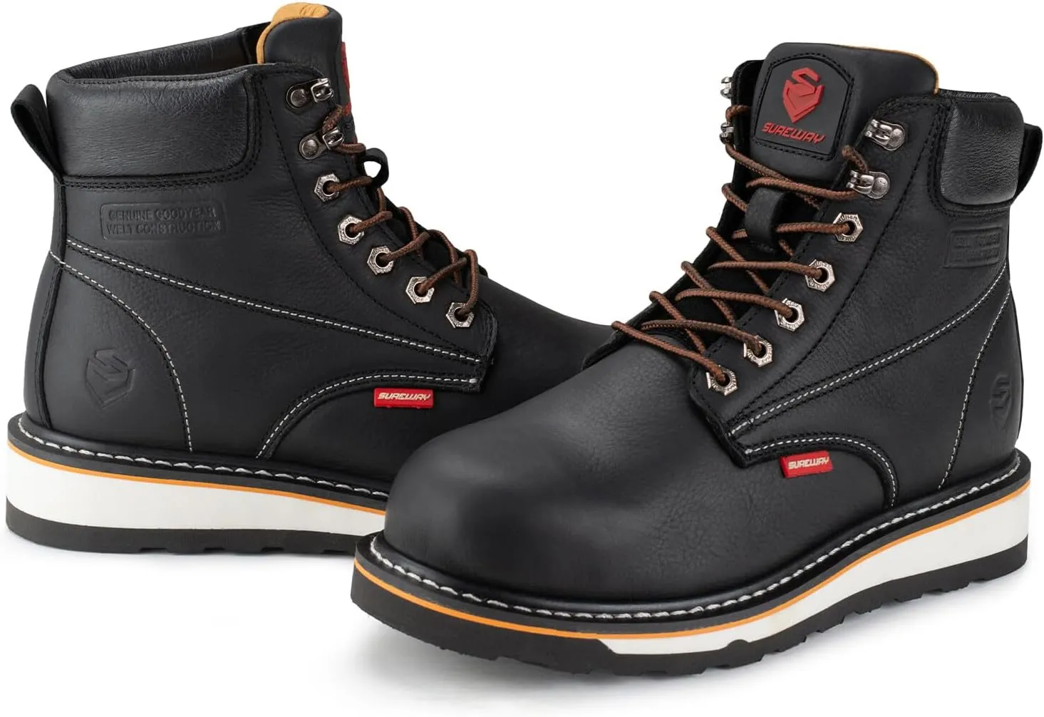SUREWAY 6 in Mens Heavy Duty Soft/Steel Toe Work Boots for Men,Goodyear Welted,Full Grain Leather,Slip Resistant,EH Safety Industrial Construction Boot