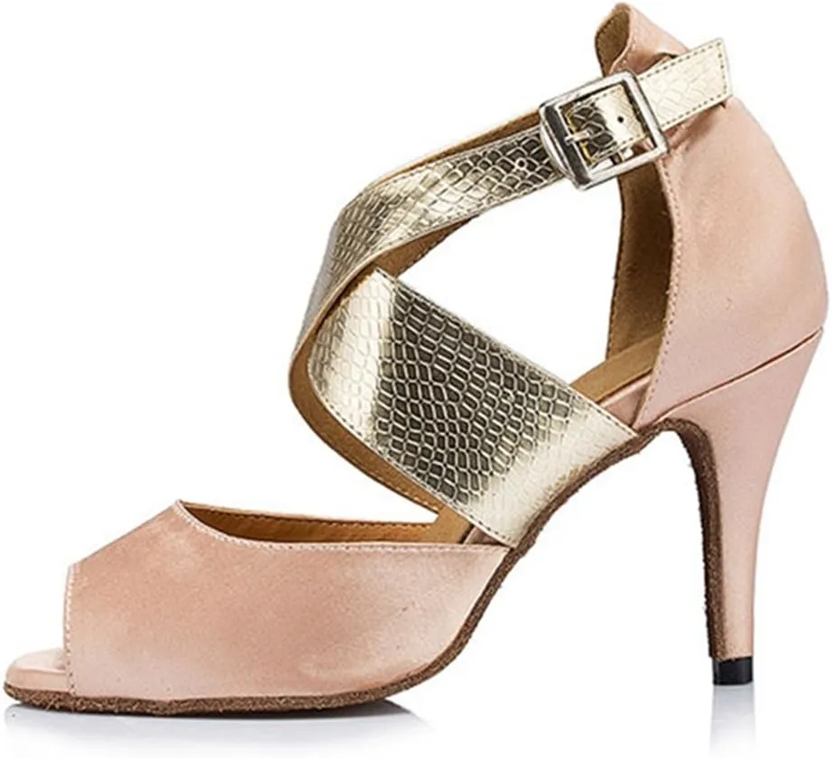 TDA Womens Fashion Ankle Strap Stiletto High Heel Satin Latin Modern Salsa Tango Ballroom Wedding Dance Shoes