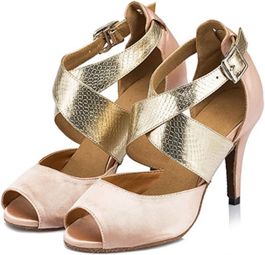 TDA Womens Fashion Ankle Strap Stiletto High Heel Satin Latin Modern Salsa Tango Ballroom Wedding Dance Shoes