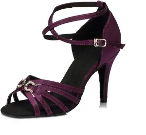 TDA Women's Peep Toe Cut-out Buckle Satin Stiletto Heel Social Tango Latin Modern Dance Wedding Shoes