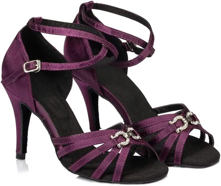 TDA Women's Peep Toe Cut-out Buckle Satin Stiletto Heel Social Tango Latin Modern Dance Wedding Shoes