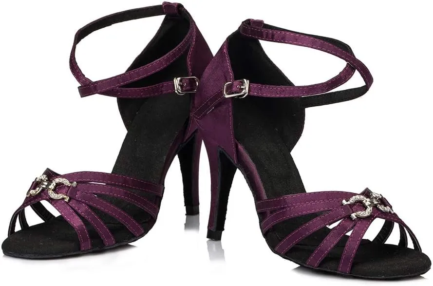 TDA Women's Peep Toe Cut-out Buckle Satin Stiletto Heel Social Tango Latin Modern Dance Wedding Shoes